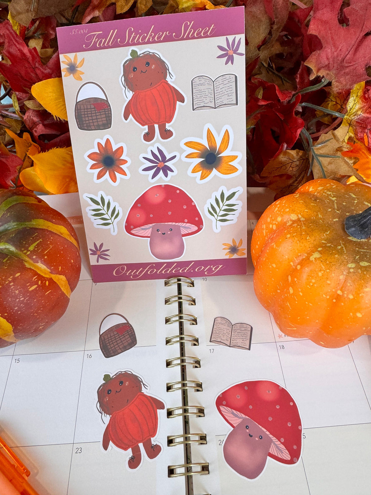 Fall Cute Characters Sticker Sheet, 4x6 Sheet with 9 Stickers