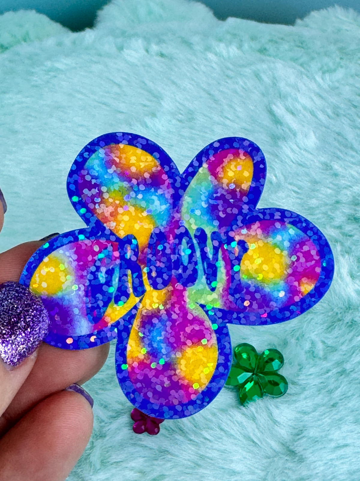Retro Sticker With Groovy, Colorful Vibe Flower Holographic