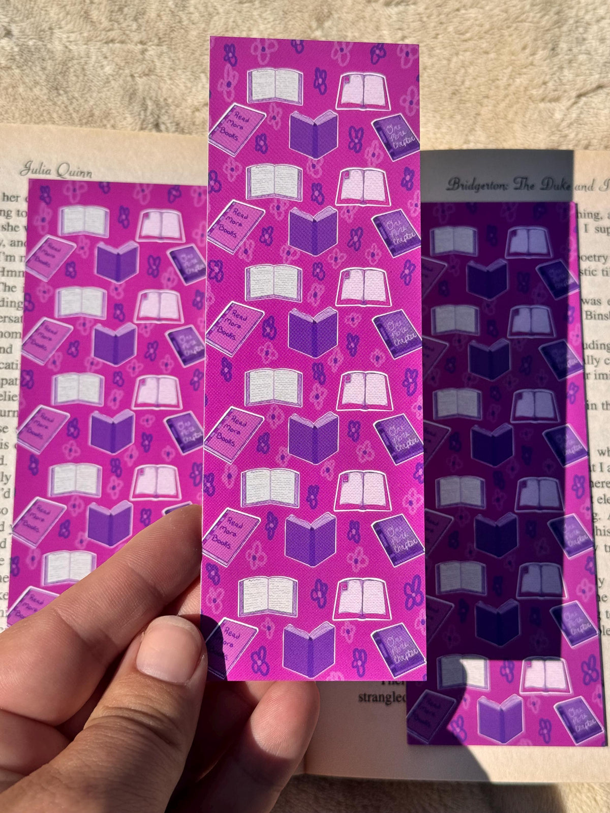 Purple & Pink Book Pattern Bookmark | Laminated 2 × 6