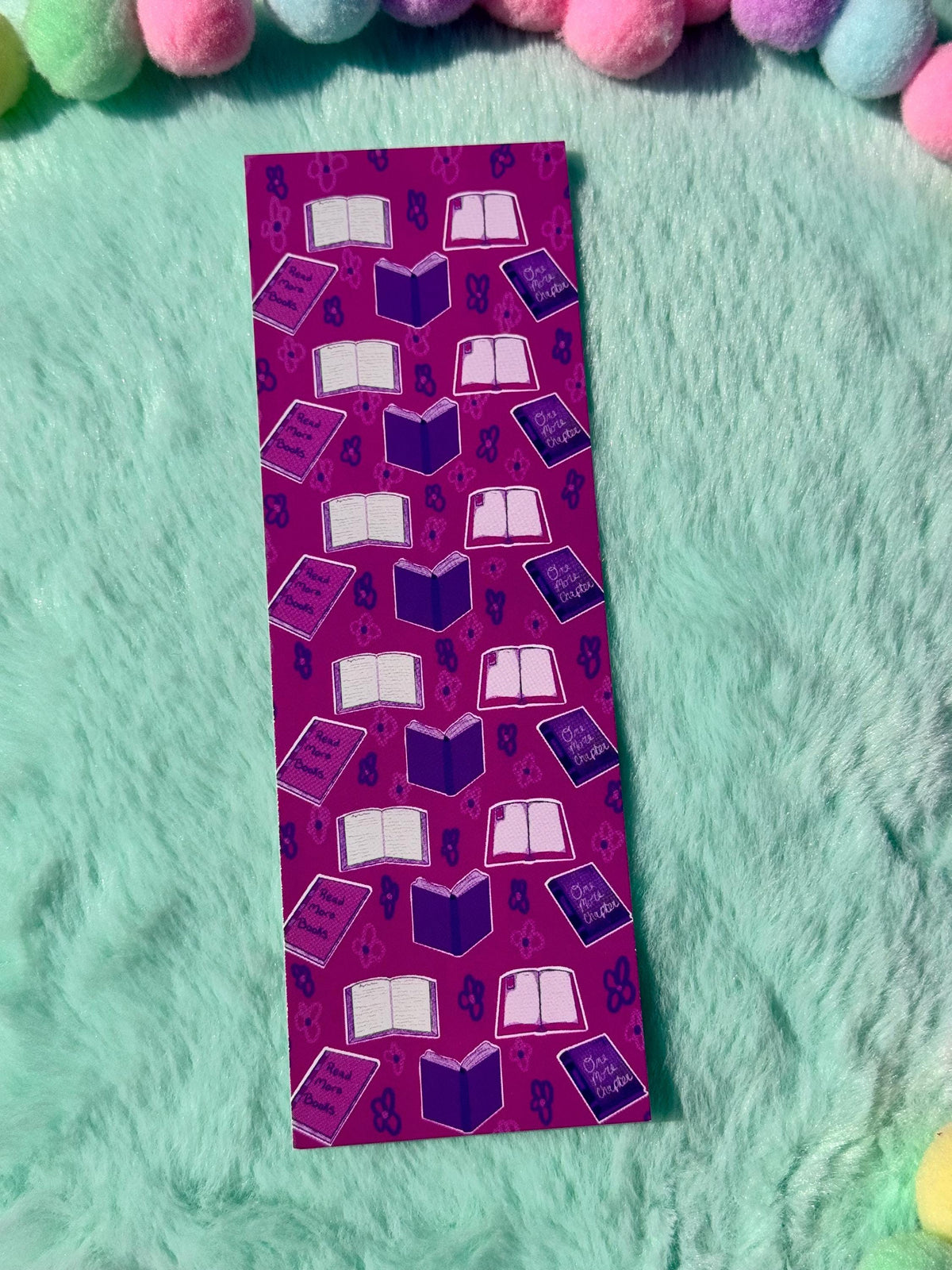 Purple & Pink Book Pattern Bookmark | Laminated 2 × 6