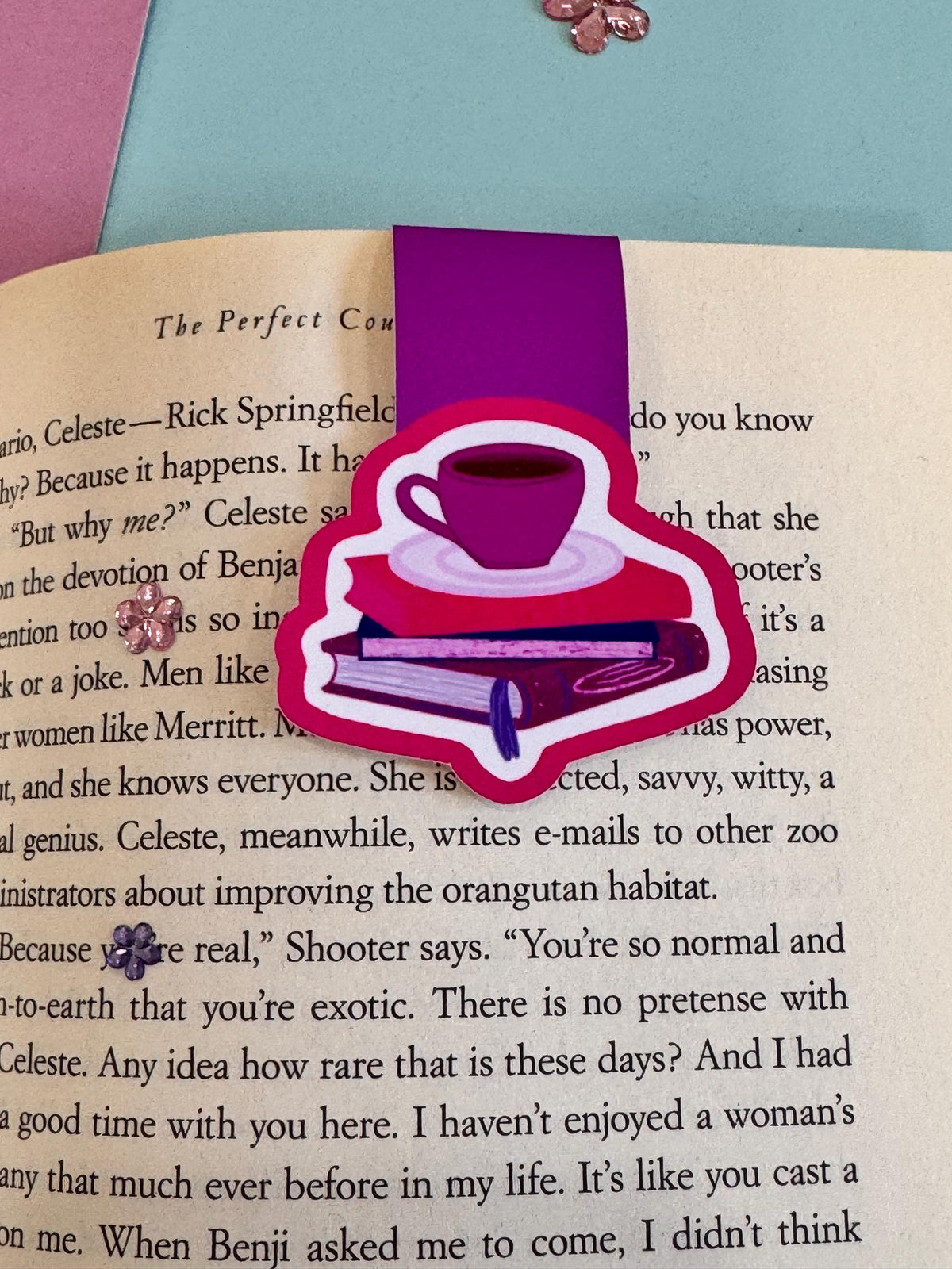 Book Stack & Coffee Magnetic Bookmark