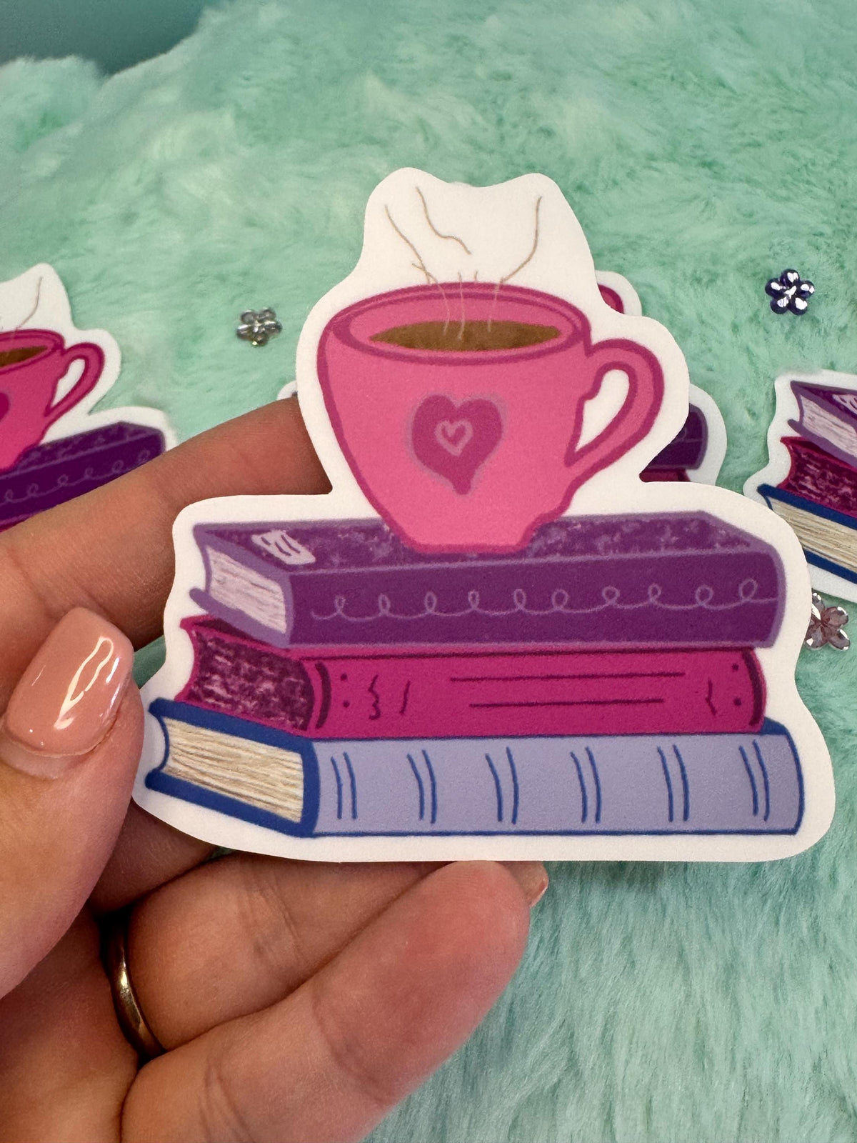 Books and Coffee Vinyl Sticker | Hand-Drawn Reader Gift