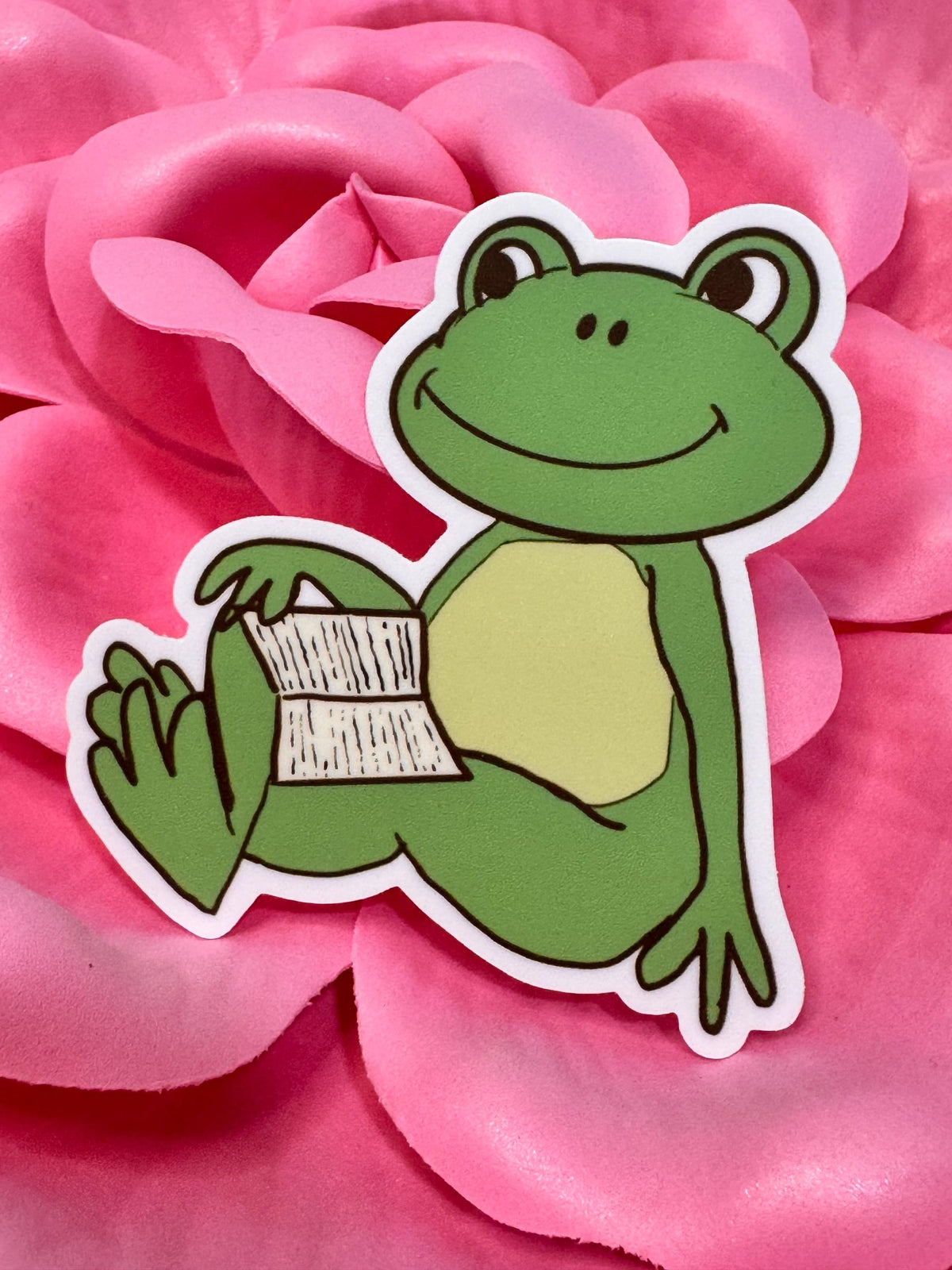 Relaxing Reading Frog Sticker | Vinyl Decal