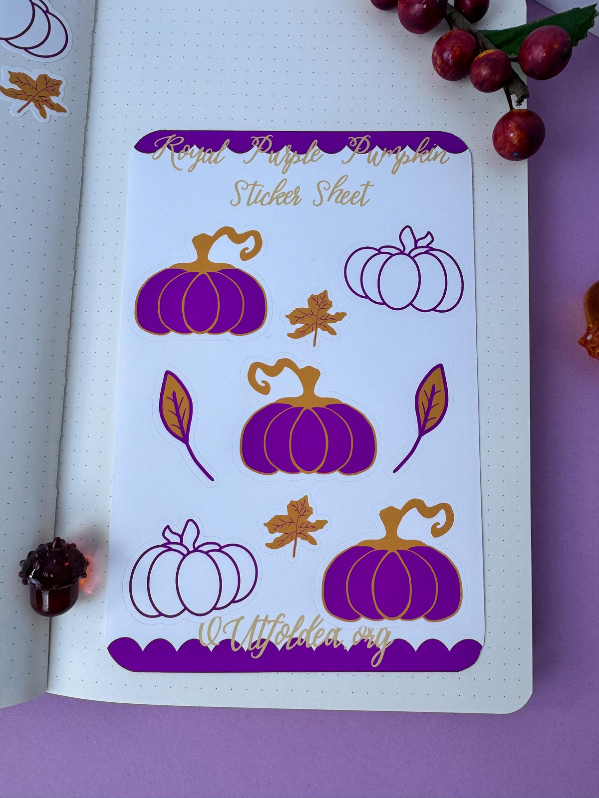 Royal Purple Pumpkin Sticker Sheet For Fall Planner Pages and Agendas For The Autumn Season