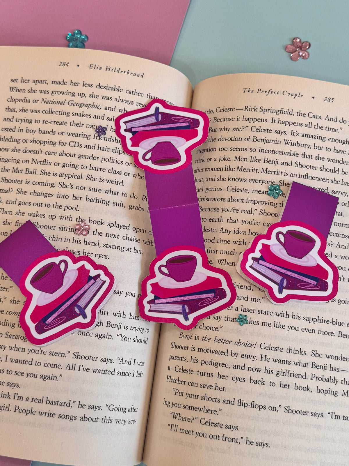 Book Stack & Coffee Magnetic Bookmark