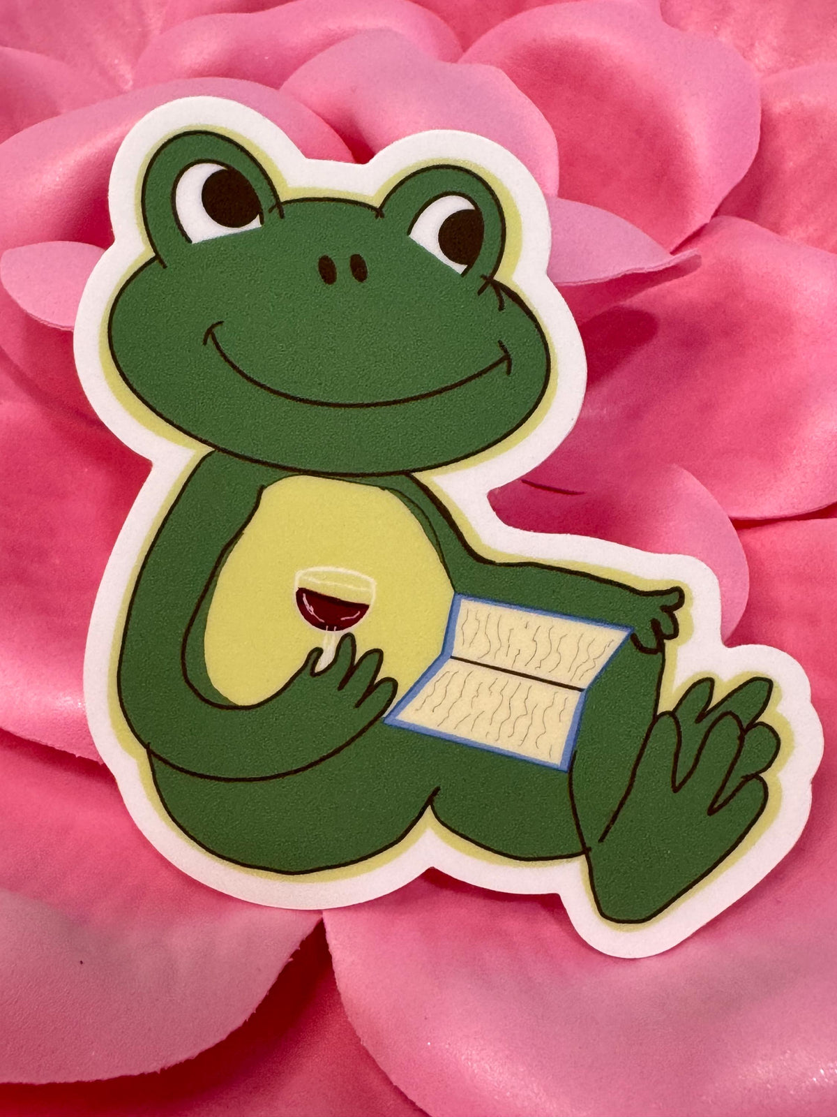 Frog Sticker | Books and Wine | Hand Drawn Original Art | Handmade