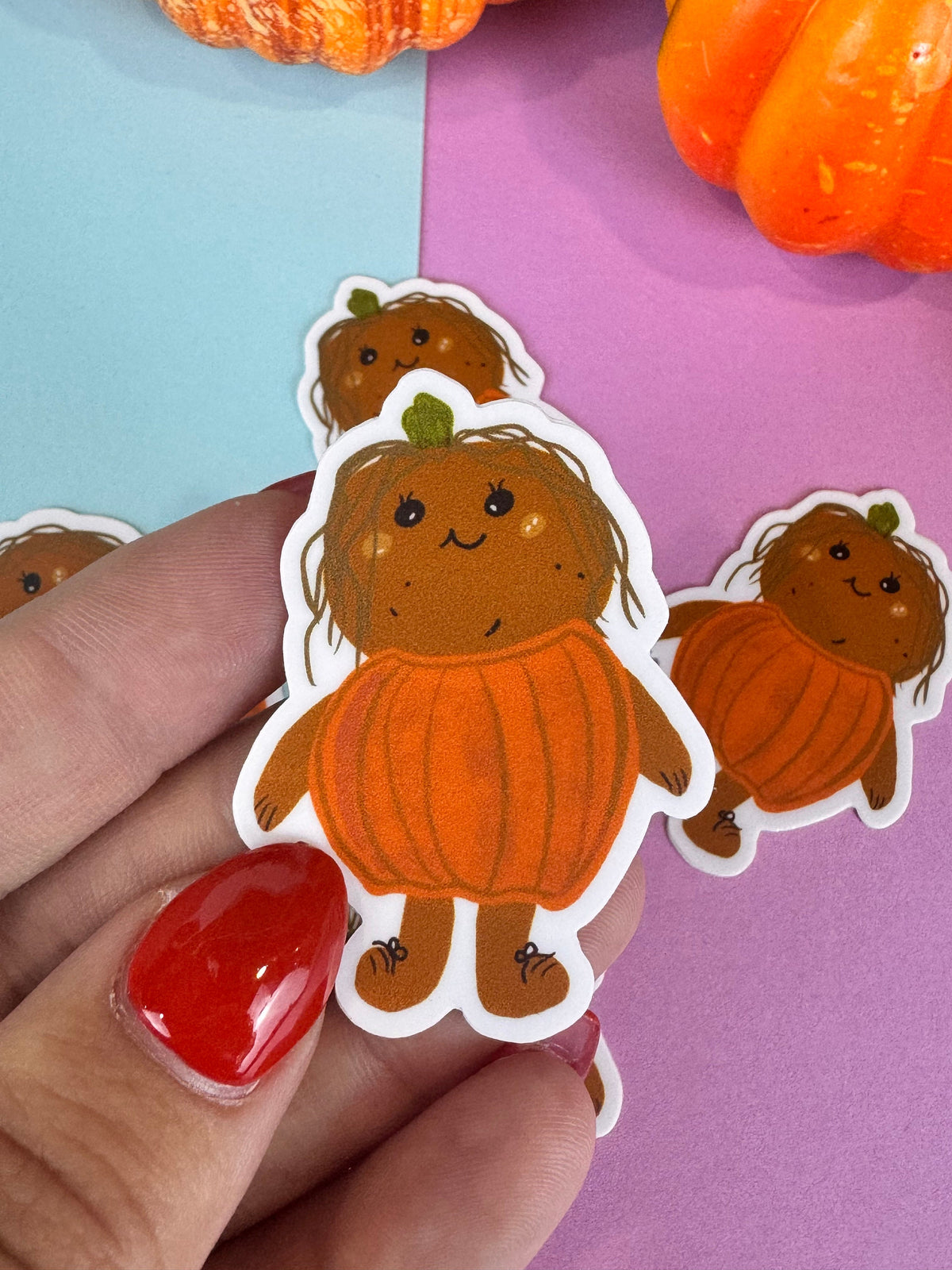 Kawaii Potato Dressed As A Pumpkin Costume Die Cut Sticker | Hand Drawn Original Art | Handmade Vinyl Sticker