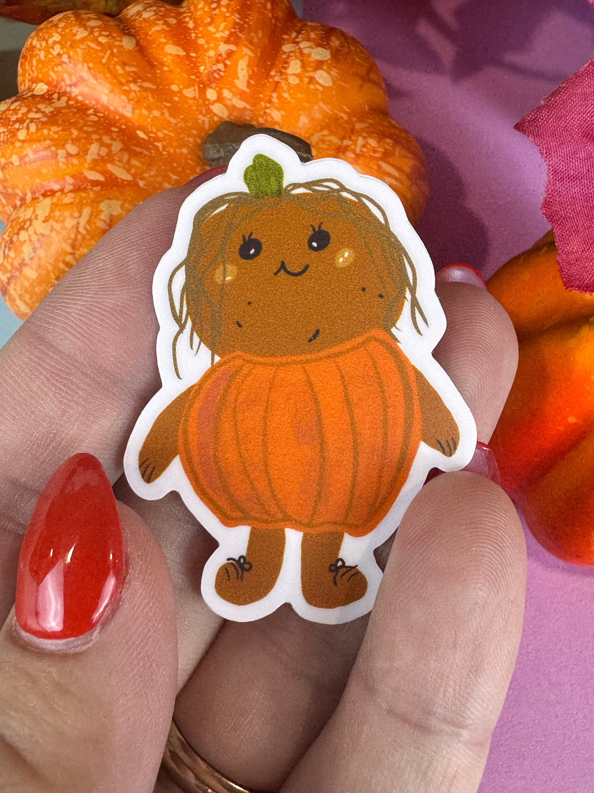 Kawaii Potato Dressed As A Pumpkin Costume Die Cut Sticker | Hand Drawn Original Art | Handmade Vinyl Sticker