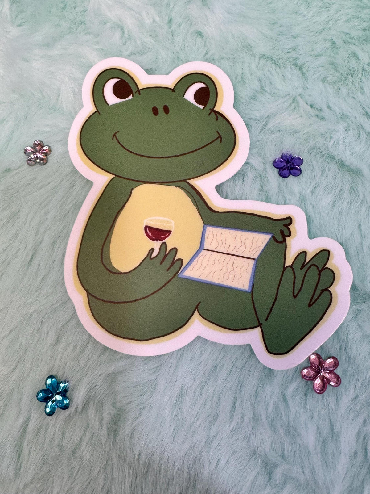 Frog Sticker | Books and Wine | Hand Drawn Original Art | Handmade