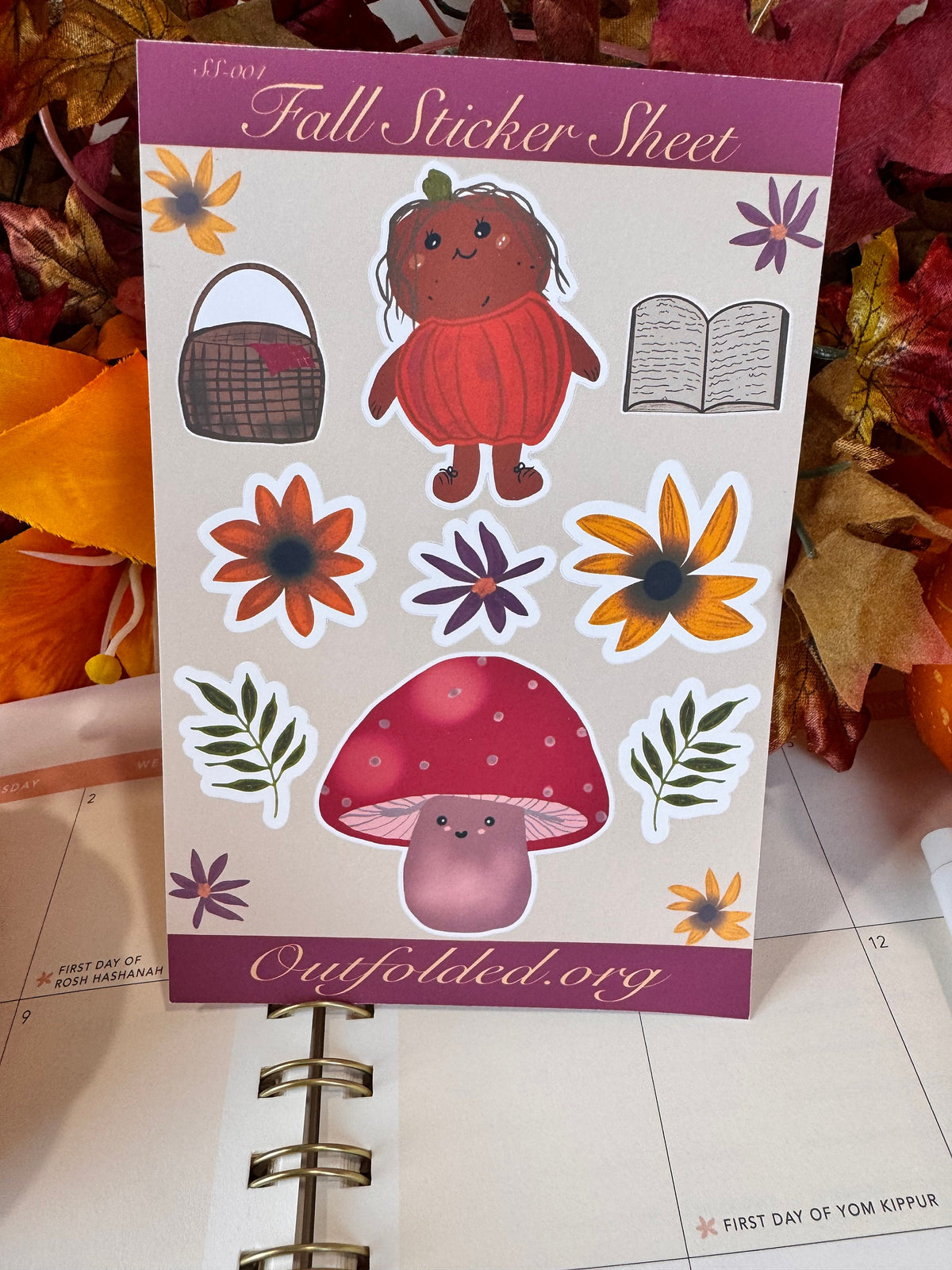 Fall Cute Characters Sticker Sheet, 4x6 Sheet with 9 Stickers