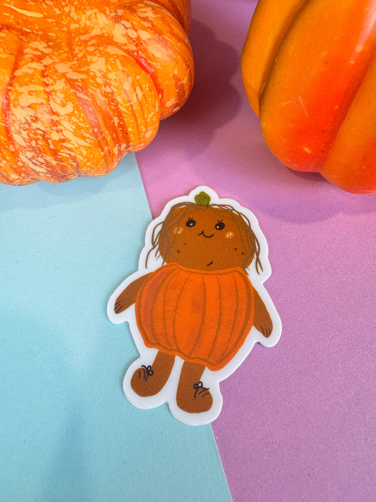 Kawaii Potato Dressed As A Pumpkin Costume Die Cut Sticker | Hand Drawn Original Art | Handmade Vinyl Sticker