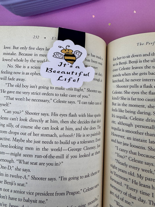It's A Beeautiful Life! Bumblebee and Flower Magnetic Bookmark, Double-sided