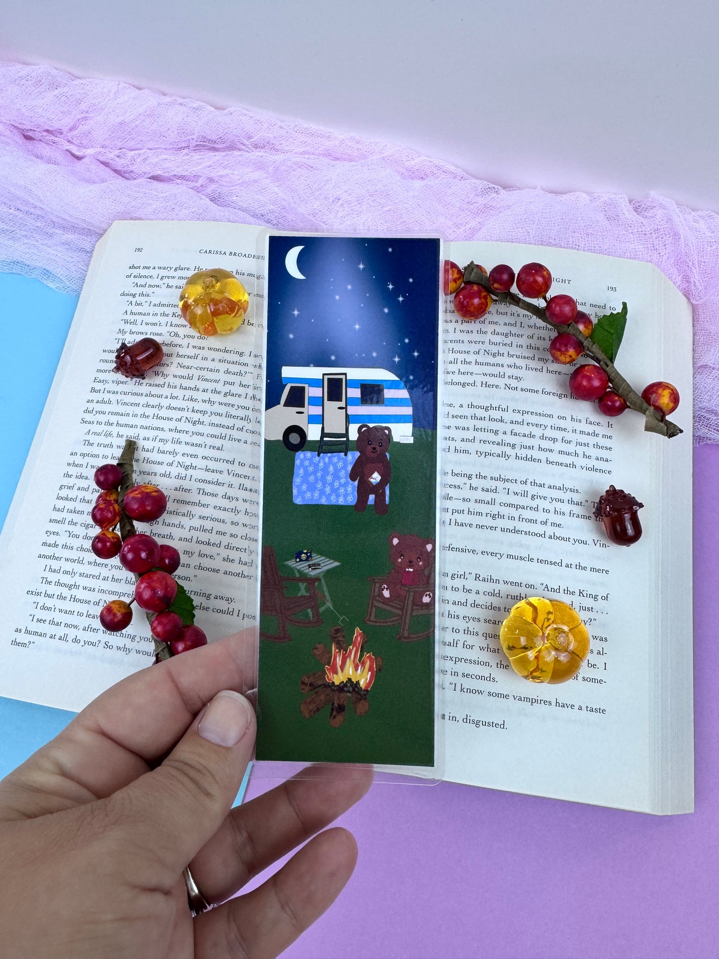 Teddy Bear Bookmark For Readers: Cute Camping Teddy Bears Having Smores