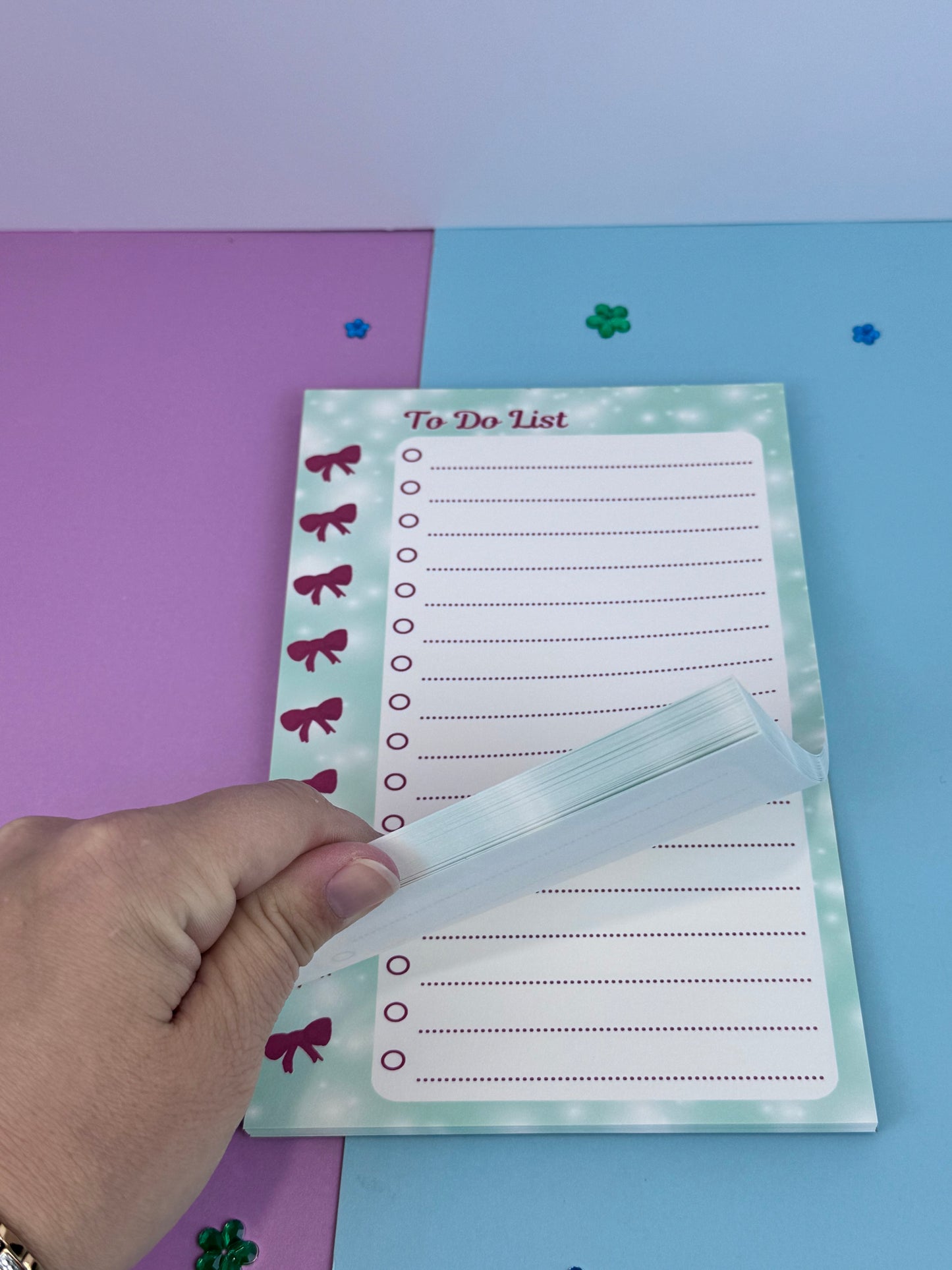 Pretty Red Bow To Do List Pad – Handmade Notepad Approximately 8 x 5.5 Inches, 50 Pages