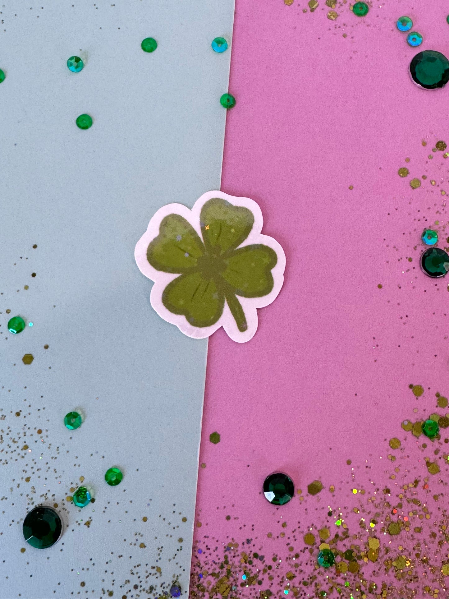 4 Leaf Clover Shamrock Sticker, Hand Drawn St. Patrick's Clover Holographic Matte Sticker For Planners, Journals, Agendas