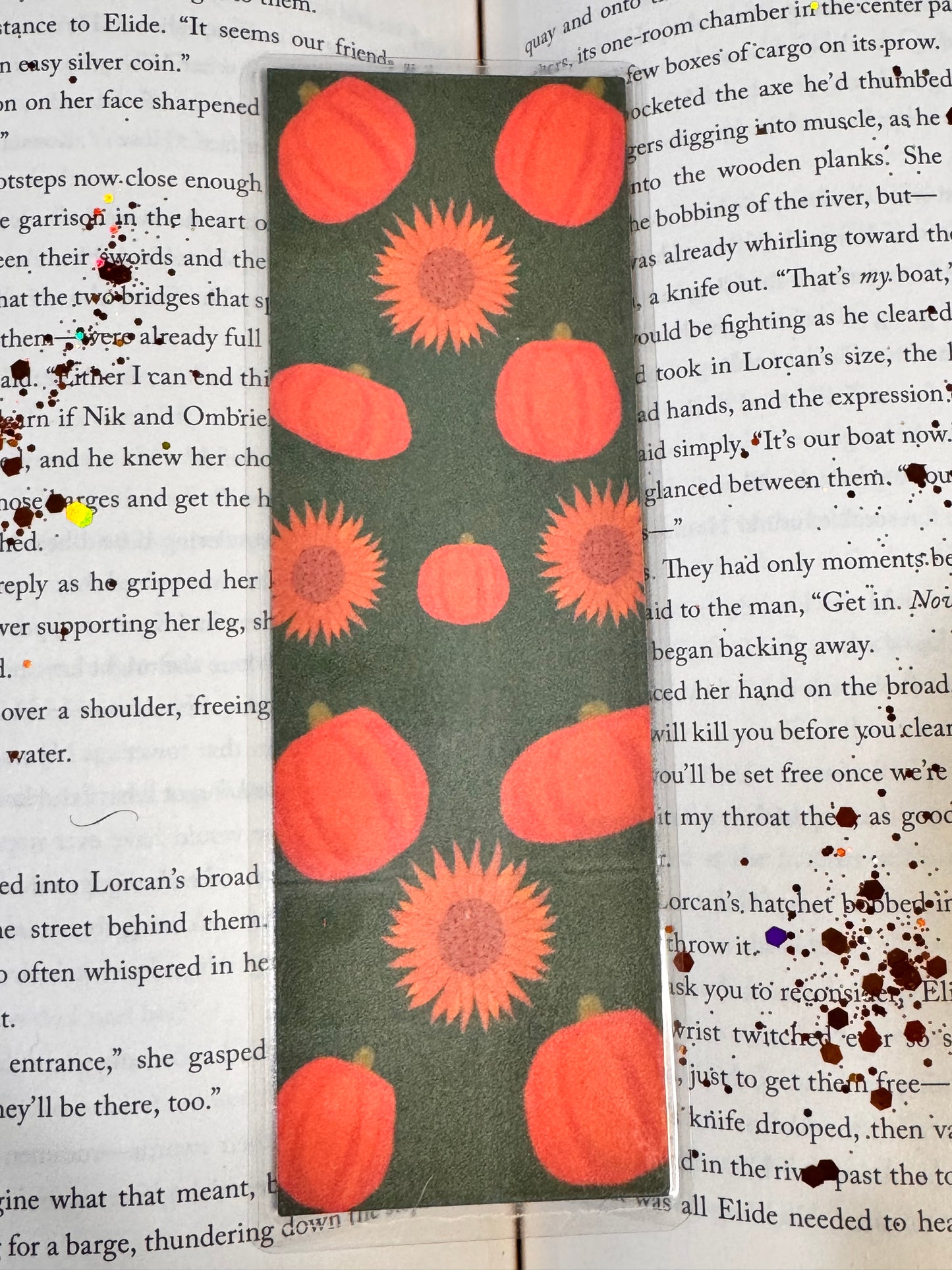Pumpkin and Sunflower Pattern Fall Laminated Bookmark