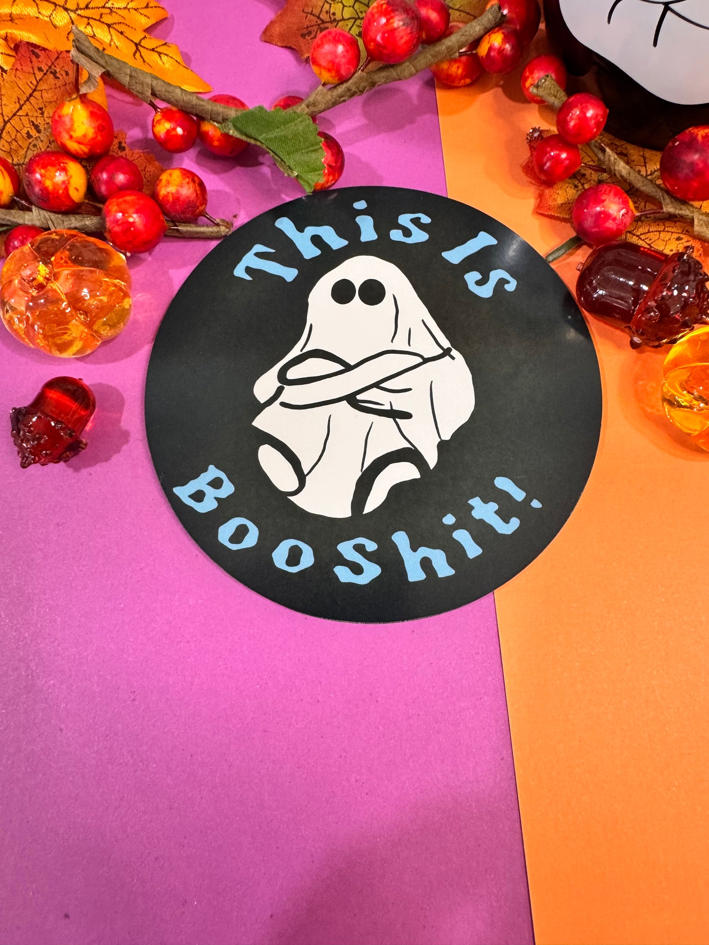 This Is BooShit Angry Ghost, Round 4x4 Hardboard Sublimated Coaster For Fall