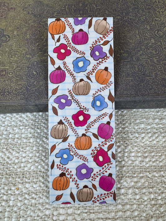 Fall Laminated Bookmark with Pumpkins & Flowers