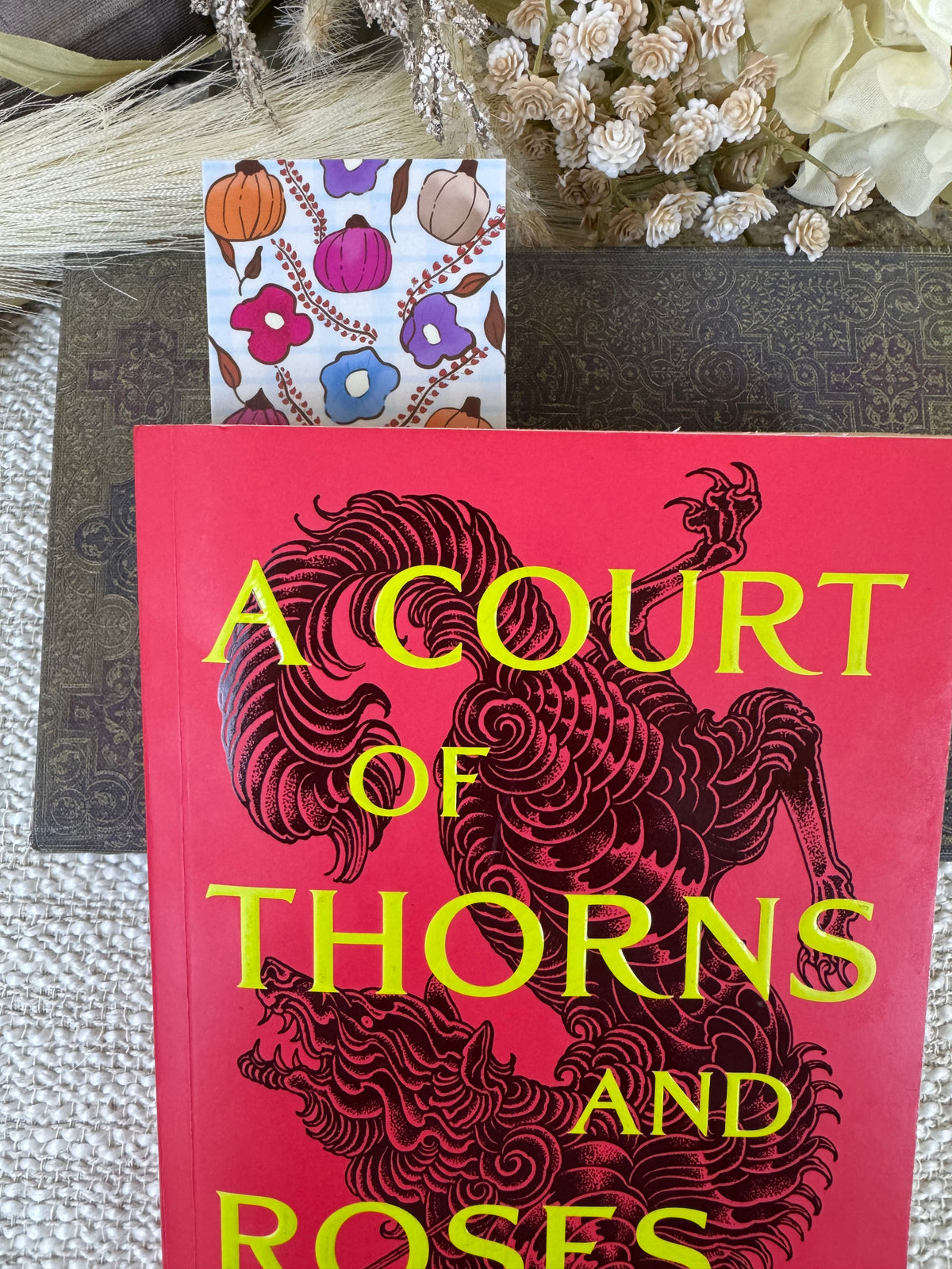 Fall Laminated Bookmark with Pumpkins & Flowers