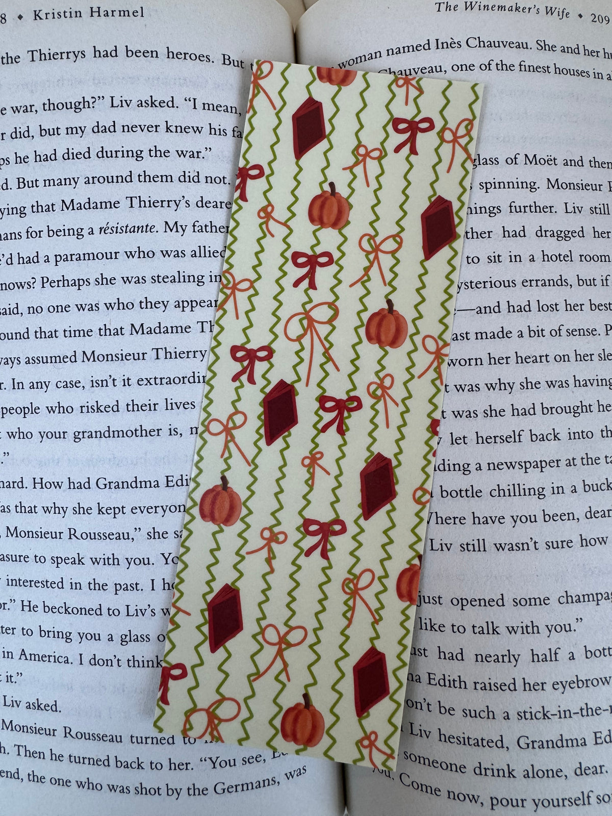 Fall Girly Reader Bookmark – Pumpkins, Books & Bows