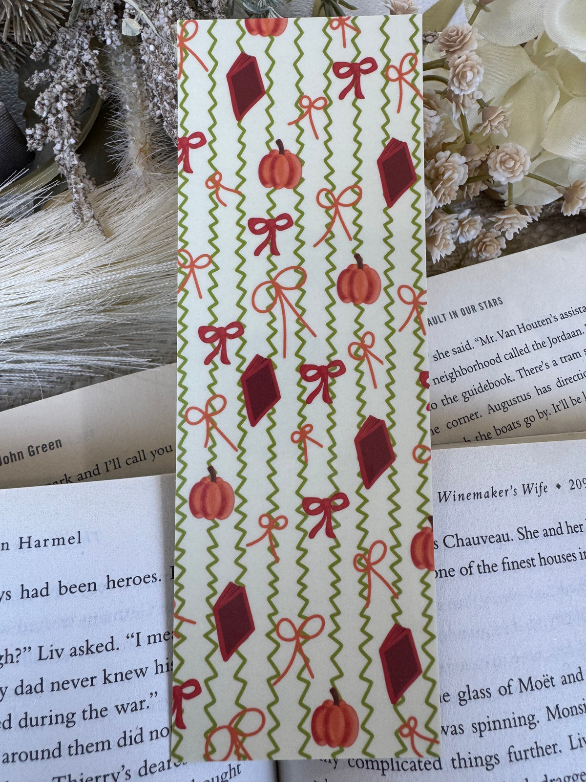 Fall Girly Reader Bookmark – Pumpkins, Books & Bows