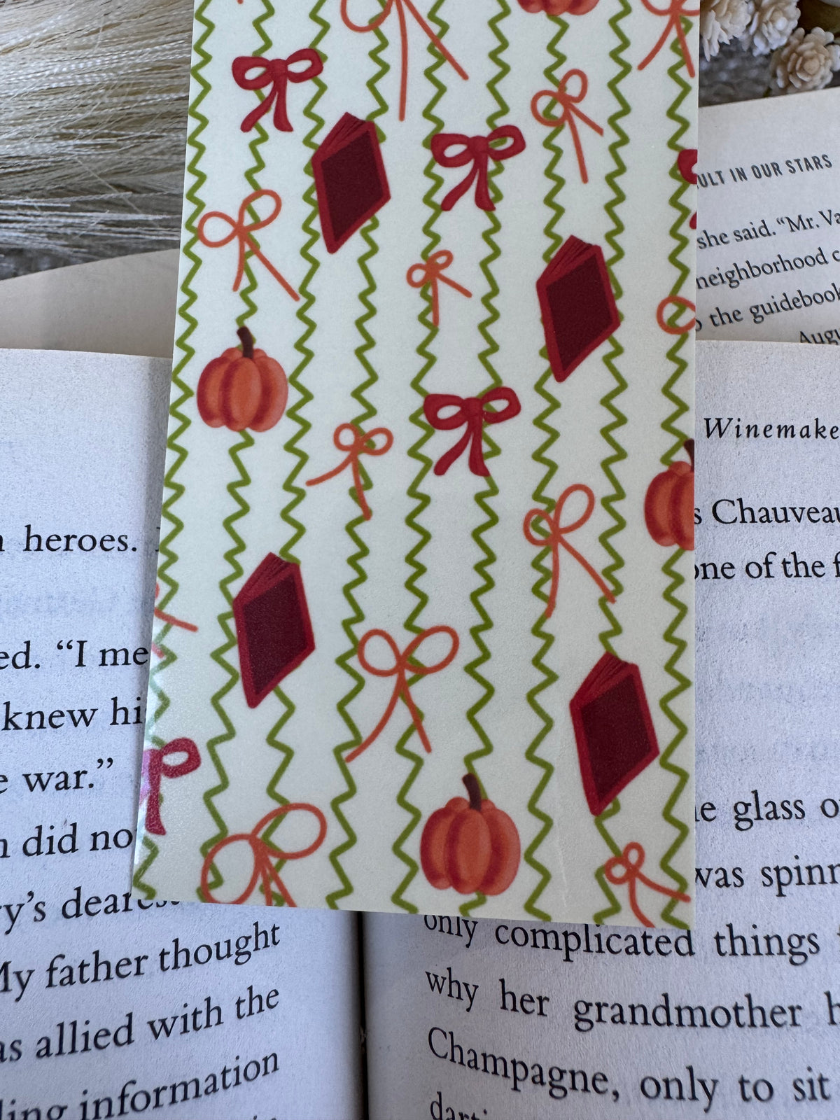 Fall Girly Reader Bookmark – Pumpkins, Books & Bows