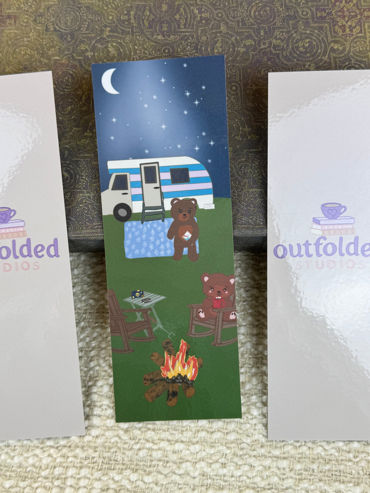 Camping Bear Bookmark | Camper & Campfire Under the Stars