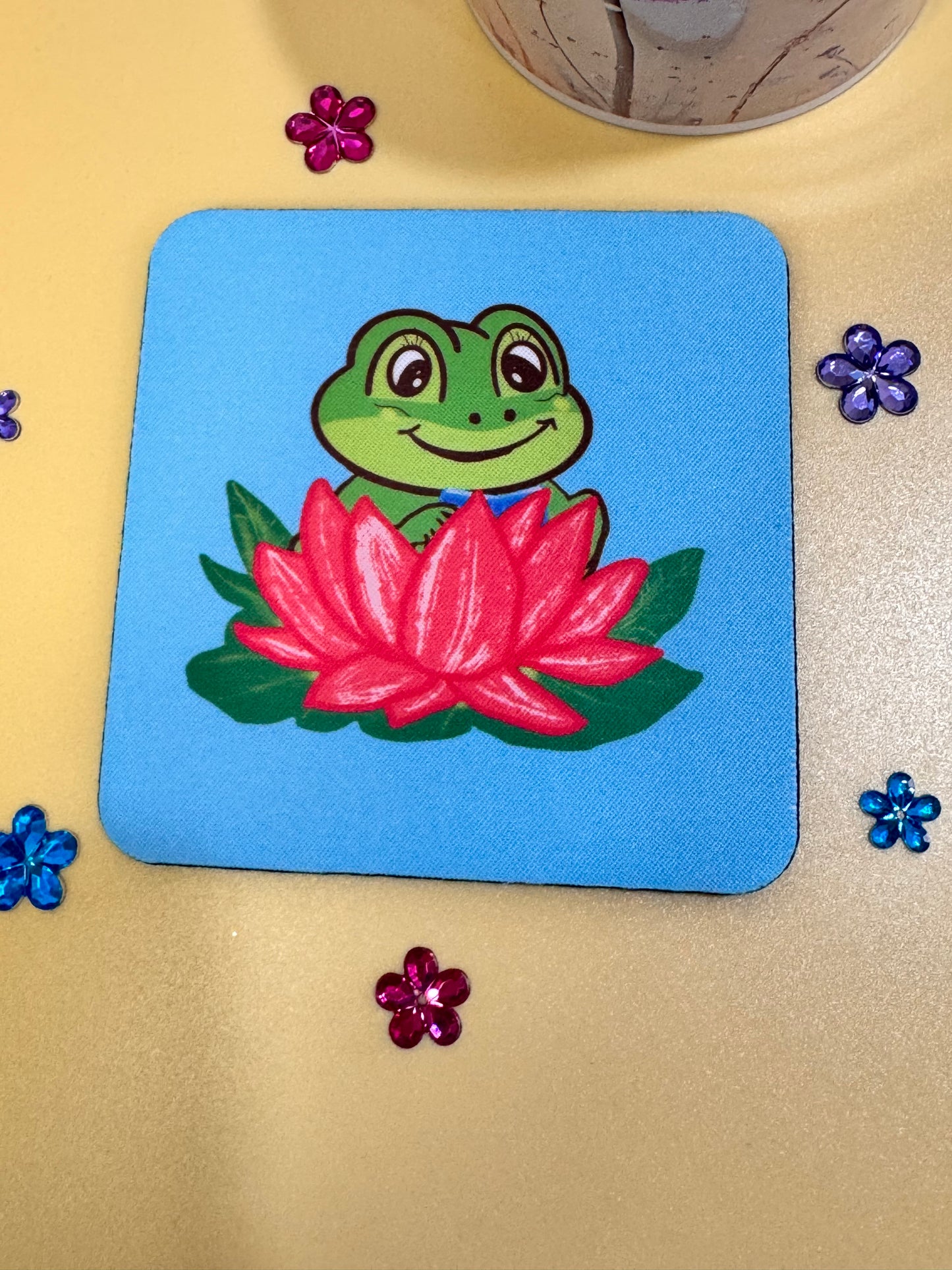 Frog Coasters, Spring and Summertime Decor, Frog Reading In A Lily Pad Cute Tableware, Cup Mat