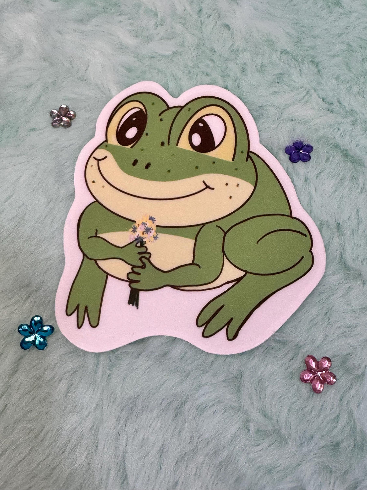 A Gift Of Flowers From A Cute Frog Vinyl Sticker | Hand Drawn Original Art | Handmade