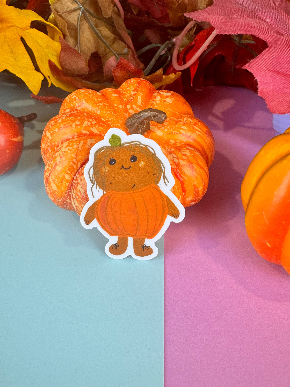 Kawaii Potato Dressed As A Pumpkin Costume Die Cut Sticker | Hand Drawn Original Art | Handmade Vinyl Sticker