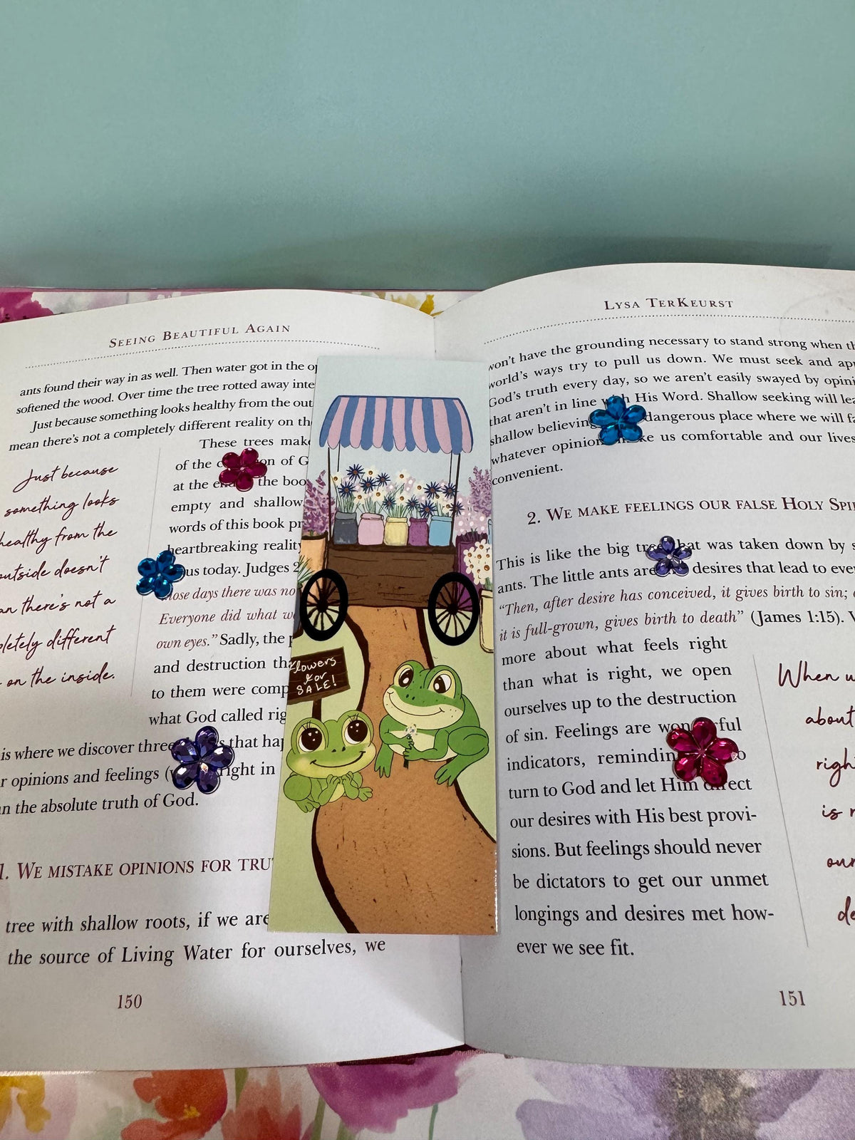 Frog Bookmark | Flower Cart Date | Laminated 2 × 6