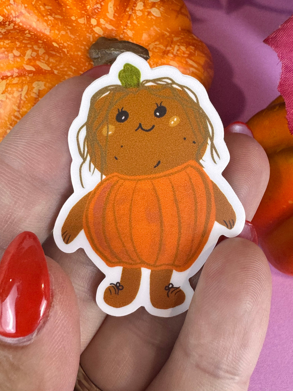 Kawaii Potato Dressed As A Pumpkin Costume Die Cut Sticker | Hand Drawn Original Art | Handmade Vinyl Sticker