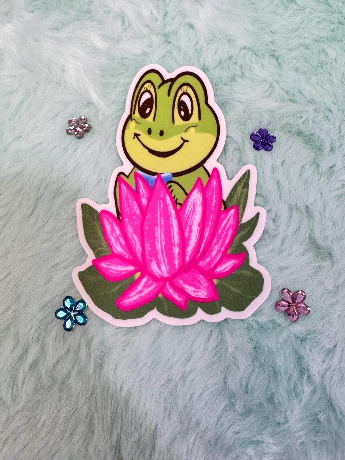 Happy Frog Reading In A Lotus Flower Vinyl Sticker | Hand Drawn Original Art | Handmade