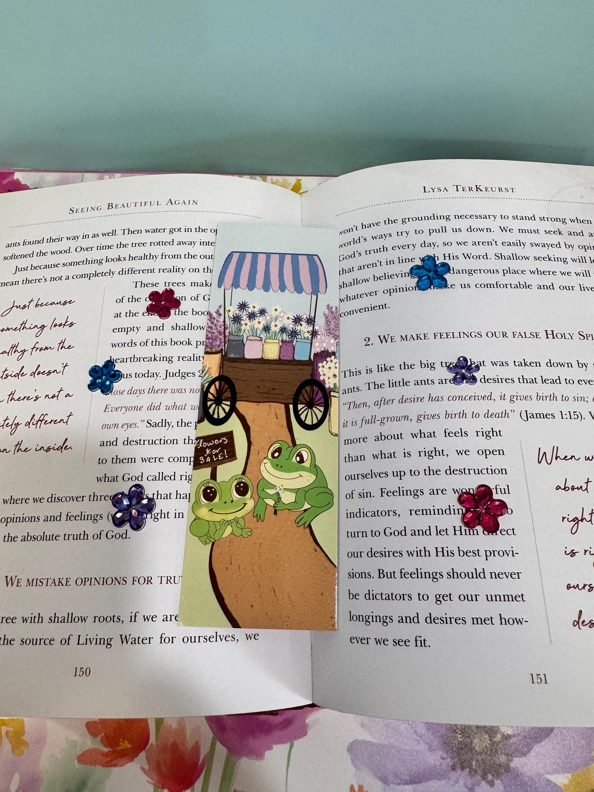 Frog Bookmark | Flower Cart Date | Laminated 2 × 6