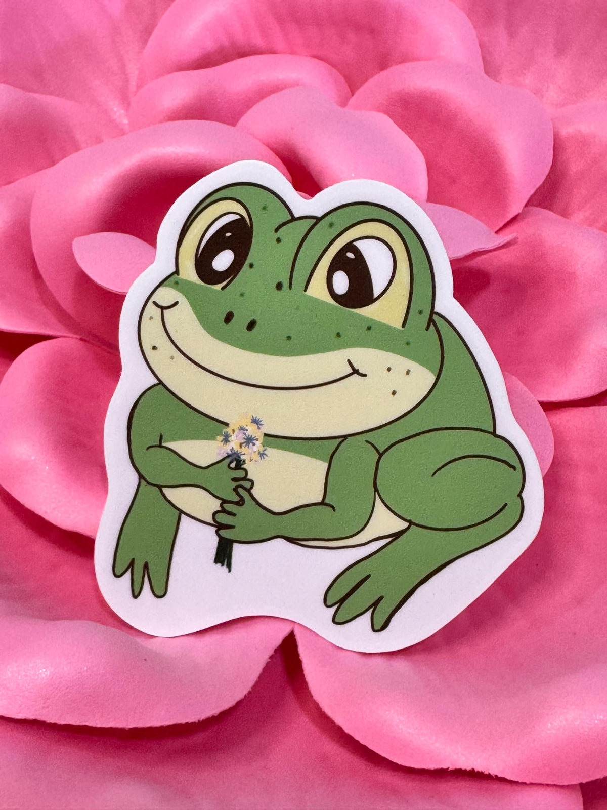 A Gift Of Flowers From A Cute Frog Vinyl Sticker | Hand Drawn Original Art | Handmade