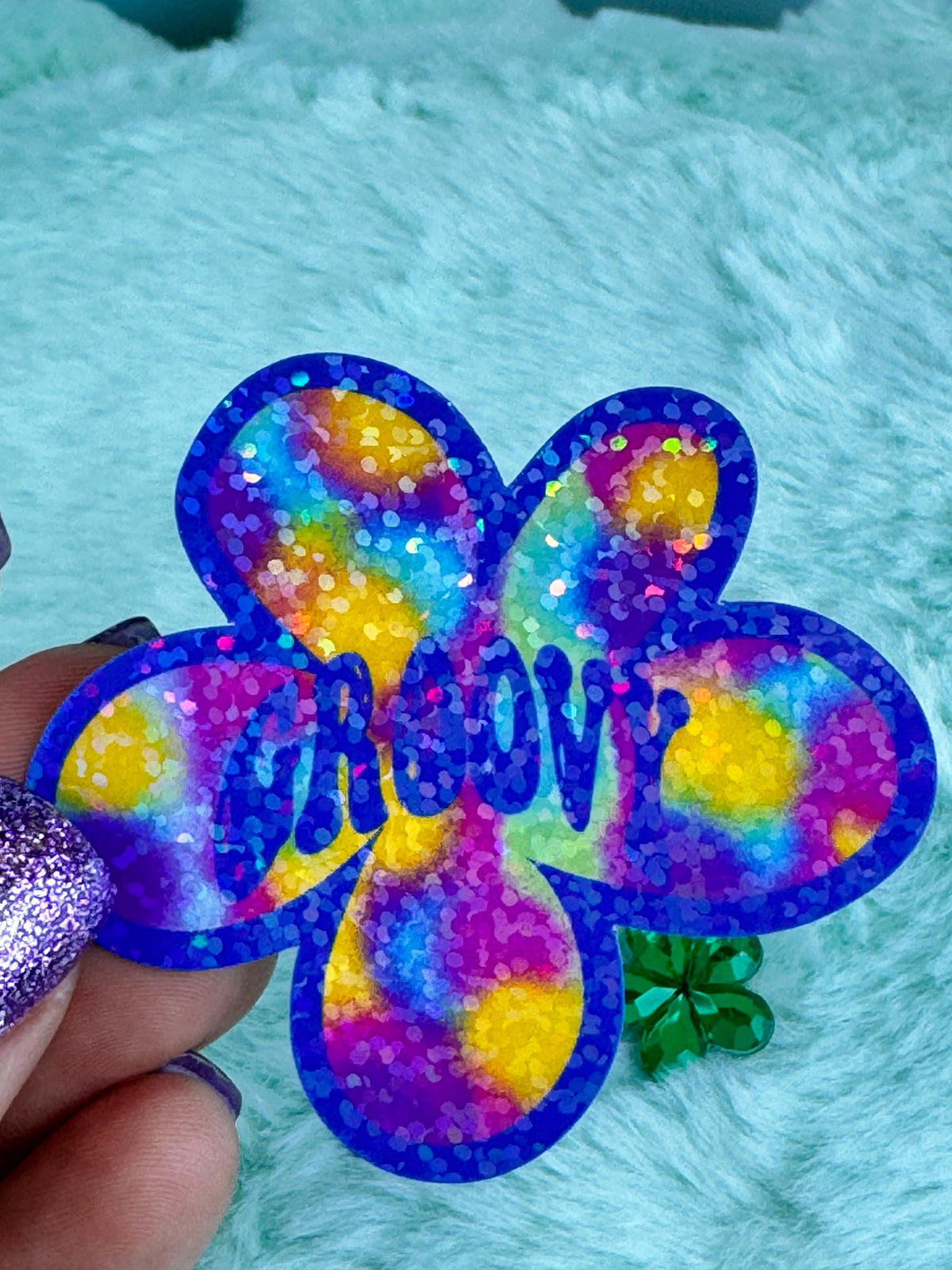 Retro Sticker With Groovy, Colorful Vibe Flower Holographic