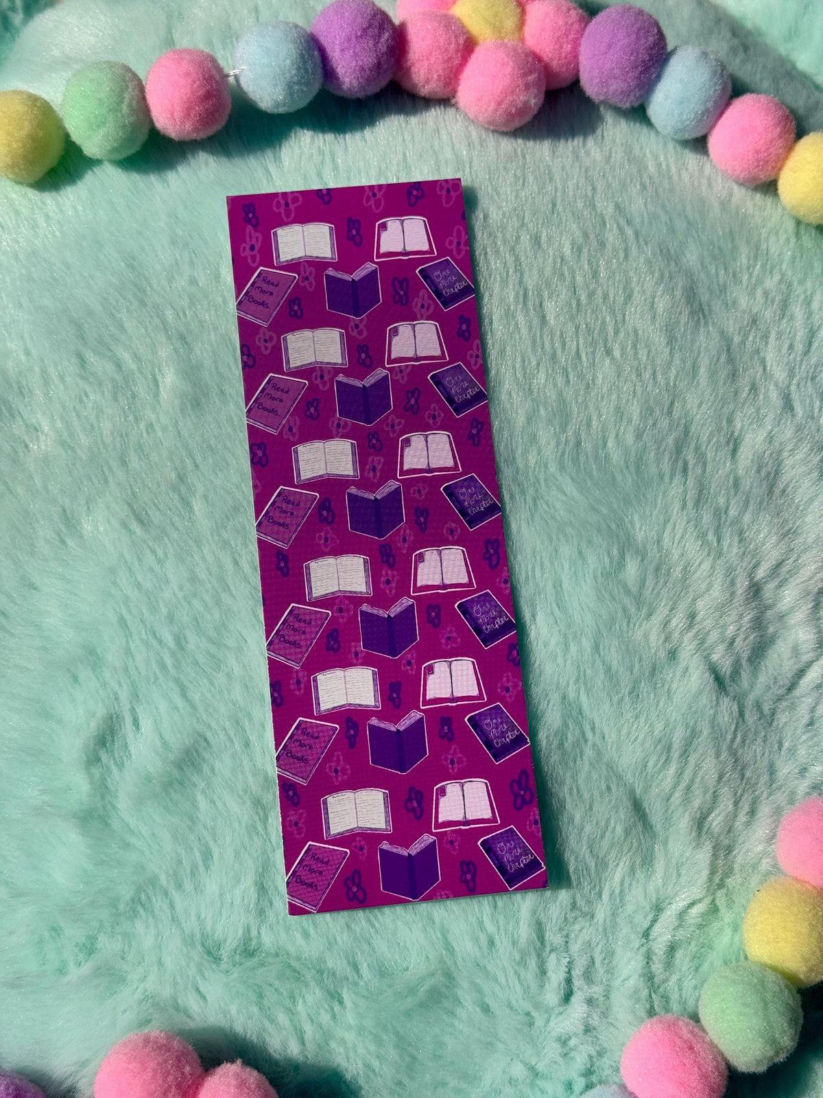 Purple & Pink Book Pattern Bookmark | Laminated 2 × 6