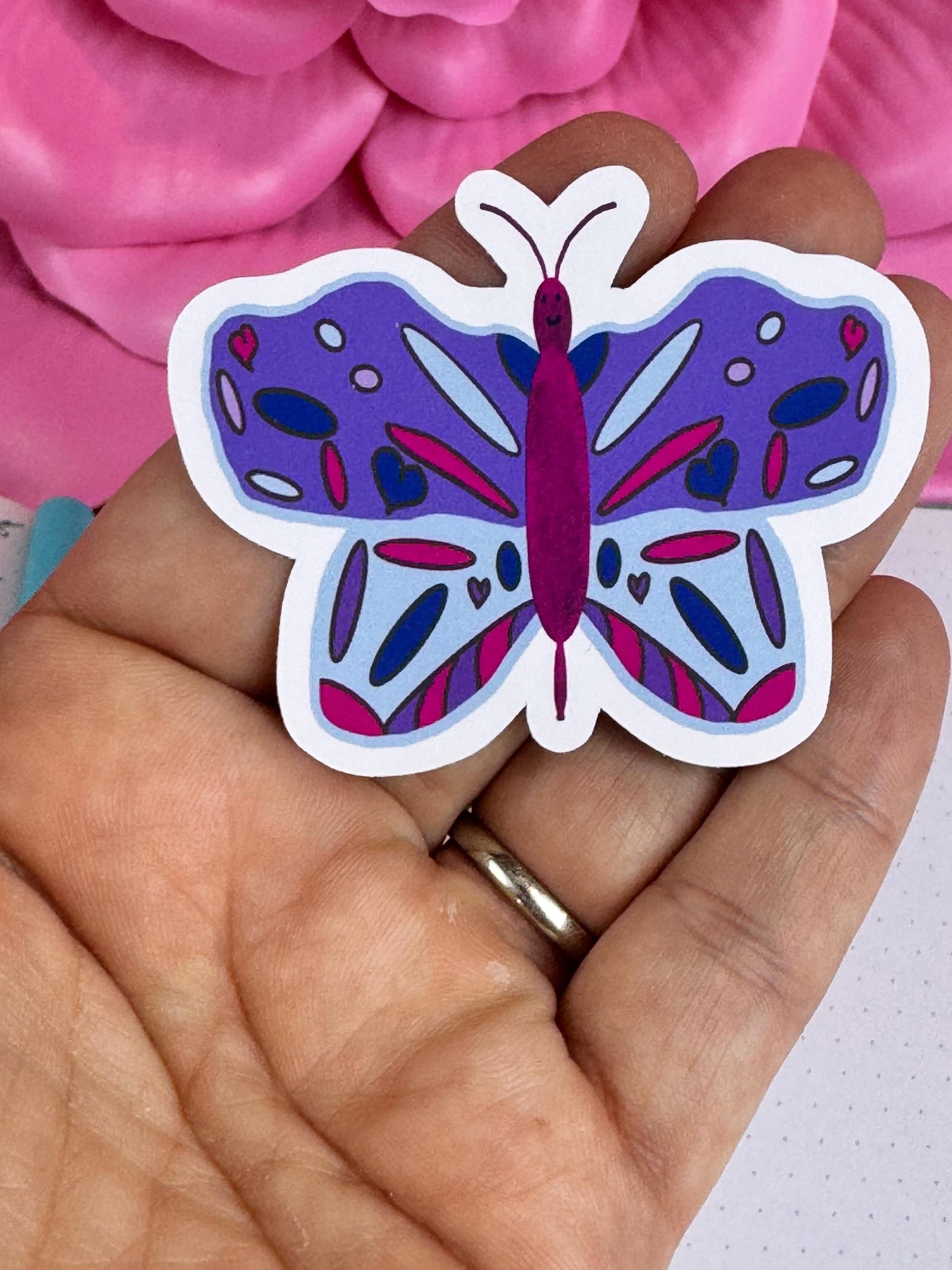 Butterfly Sticker, Hand Drawn Bug Stickers, Die Cut Vinyl Water Bottle Sticker, Matte Purple Butterfly, Water Resistant