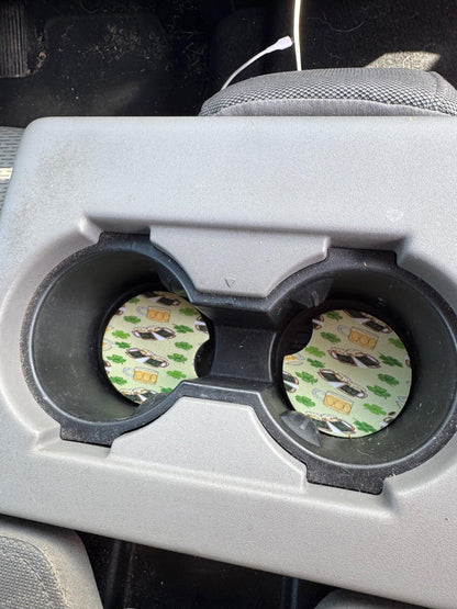 St. Patrick's Day Car Coasters | Beer Mug Four Leaf Clover Design | Set of 2