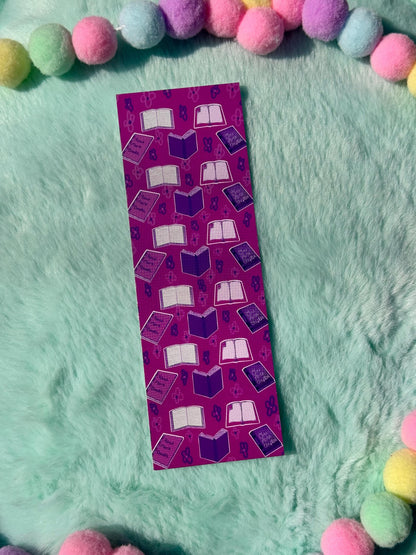 Purple & Pink Book Pattern Bookmark | Laminated 2 × 6