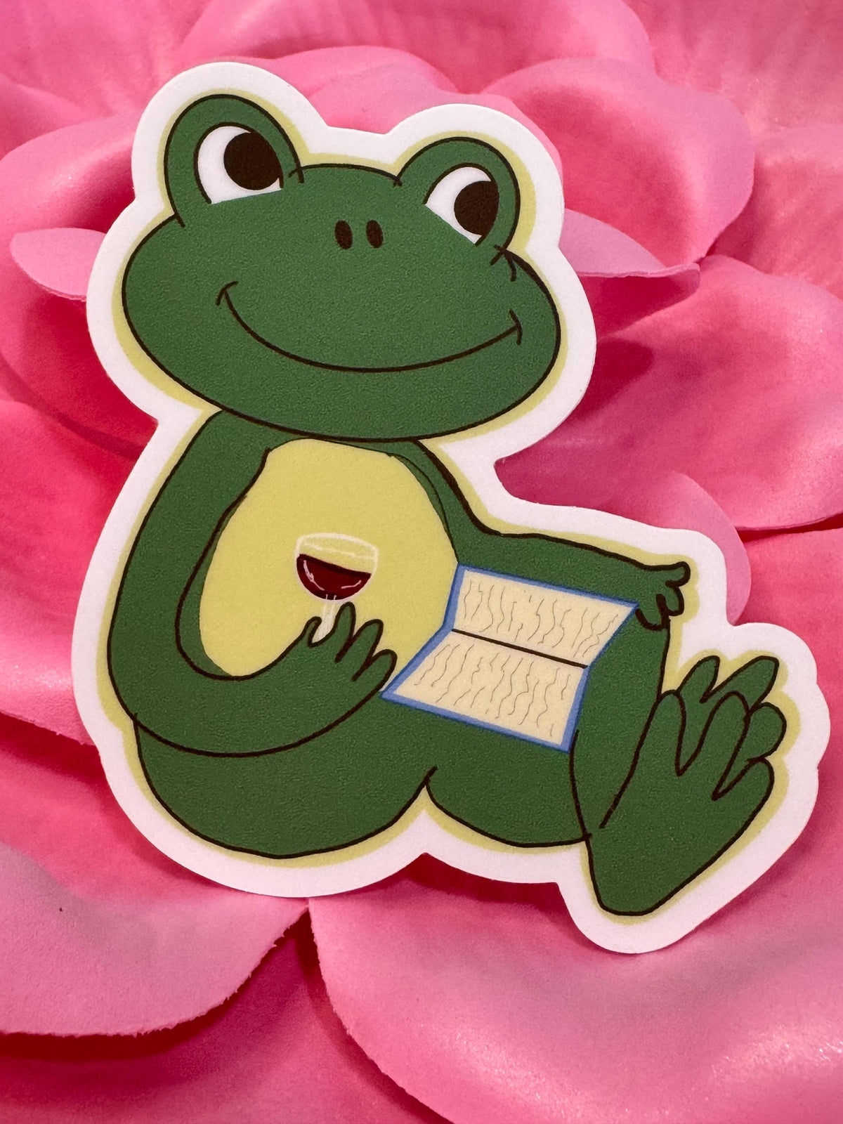 Frog Sticker | Books and Wine | Hand Drawn Original Art | Handmade