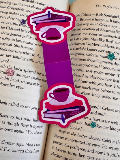 Book Stack & Coffee Magnetic Bookmark