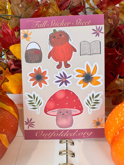 Fall Cute Characters Sticker Sheet, 4x6 Sheet with 9 Stickers