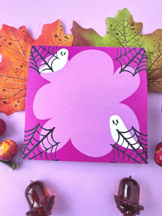 Halloween Sticky Notes, 3x3 50 Pages, Ghosts In Spider Webs Spooky Sticky Notes, Pink Halloween, Cute Ghost
