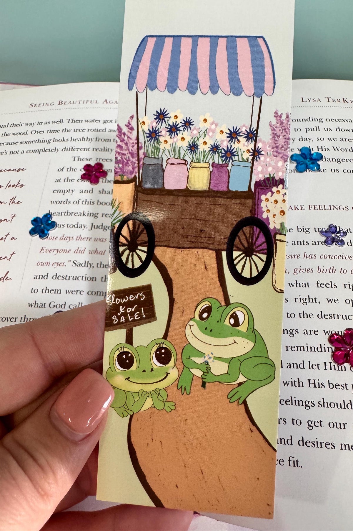 Frog Bookmark | Flower Cart Date | Laminated 2 × 6
