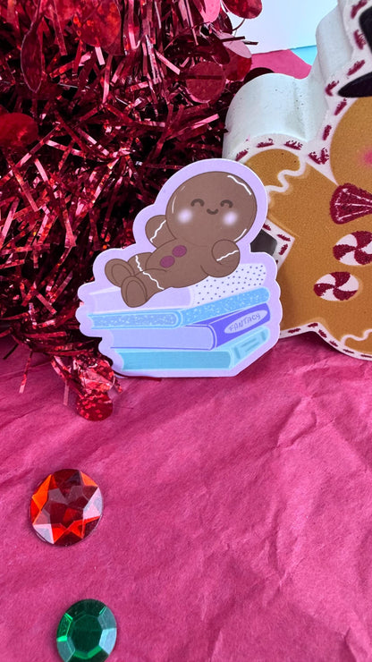 Holiday Gingerbread Man Book Lover Sticker- Hand Drawn, Handmade Christmas Theme For Readers