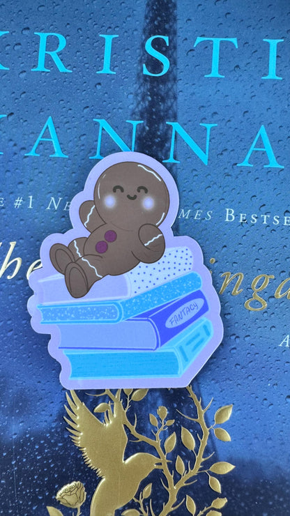 Holiday Gingerbread Man Book Lover Sticker- Hand Drawn, Handmade Christmas Theme For Readers