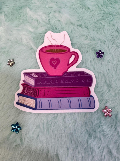 Books and Coffee Vinyl Sticker | Hand-Drawn Reader Gift