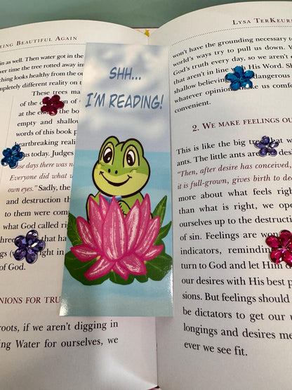 Frog Bookmark | Shh, I'm Reading | Laminated 2 × 6