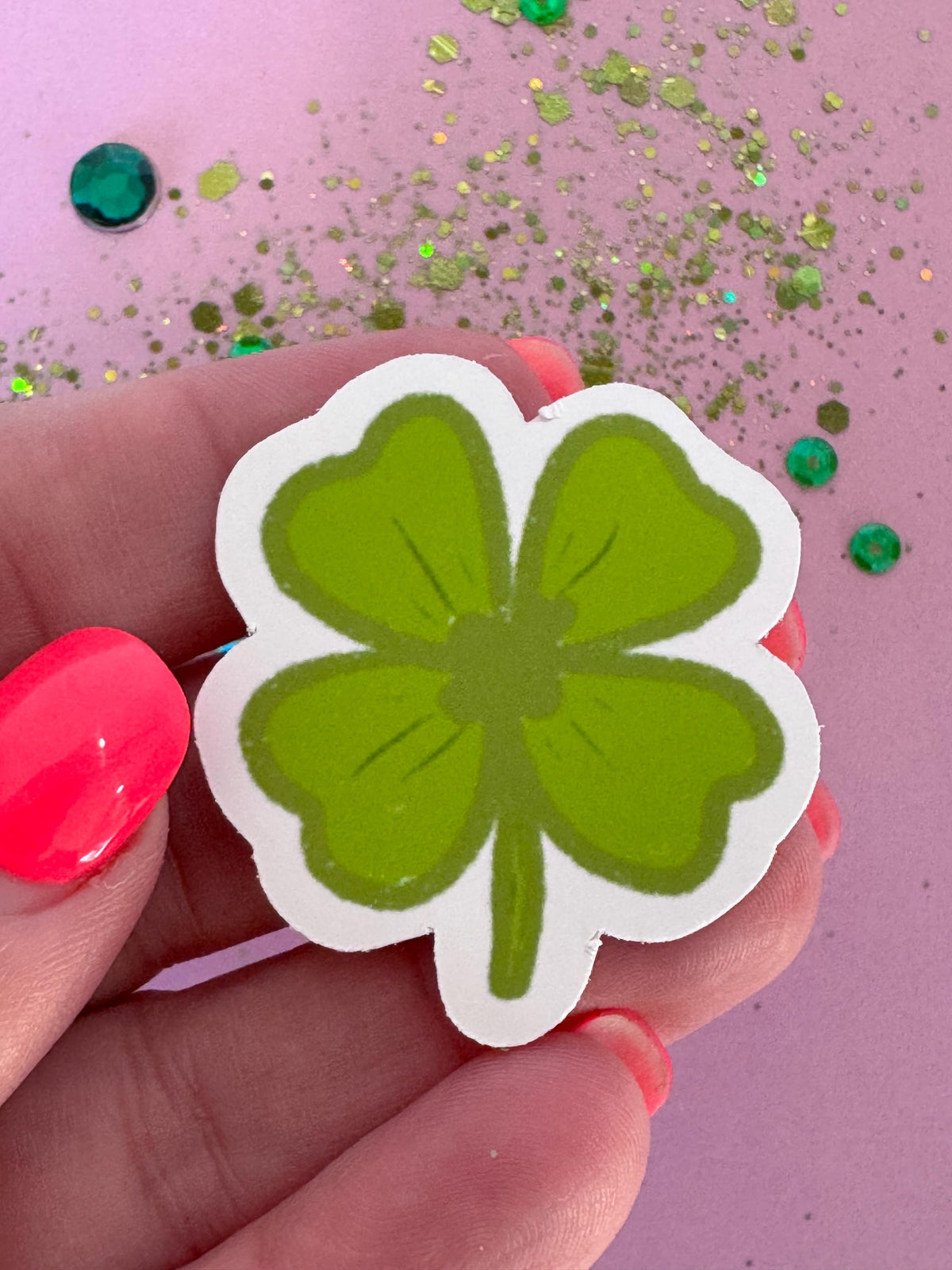 4 Leaf Clover Sticker, Hand Drawn Shamrock, Holographic Planner Journal (1.5x1.5 Inch)
